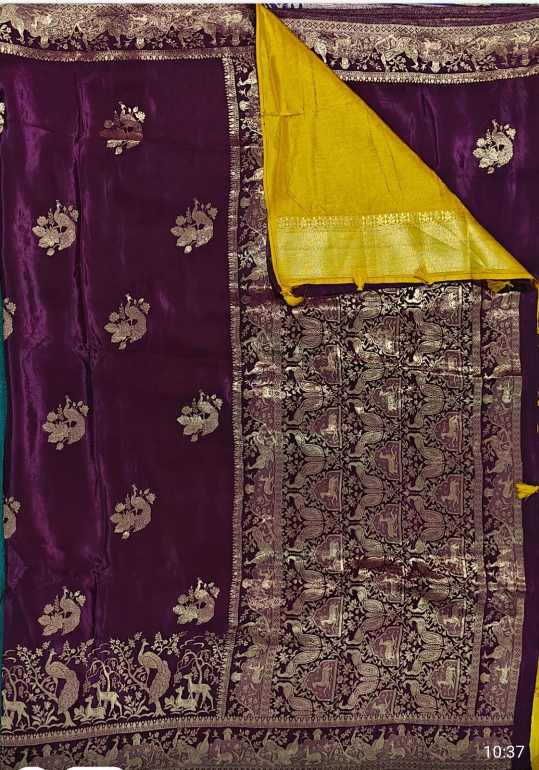 Ho Crepe Saree with Peacock & Elephant Zari Weaving
